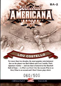 2008 Donruss Threads - Baseball Americana #BA-2 Lou Costello Back