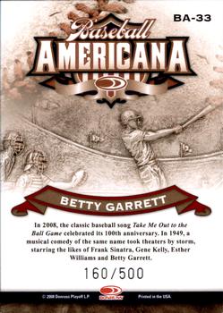 2008 Donruss Threads - Baseball Americana #BA-33 Betty Garrett Back