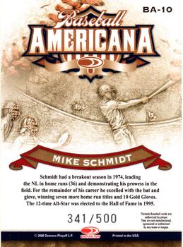 2008 Donruss Threads - Baseball Americana #BA-10 Mike Schmidt Back