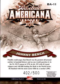 2008 Donruss Threads - Baseball Americana #BA-11 Johnny Bench Back