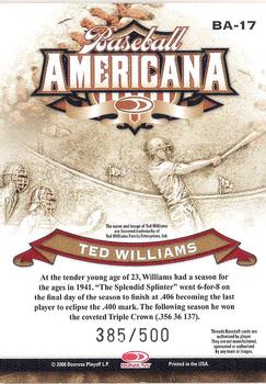 2008 Donruss Threads - Baseball Americana #BA-17 Ted Williams Back