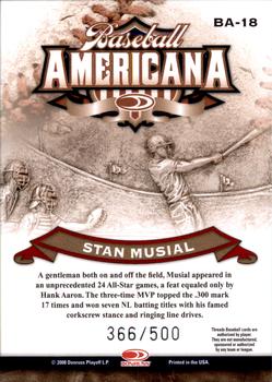 2008 Donruss Threads - Baseball Americana #BA-18 Stan Musial Back
