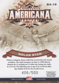2008 Donruss Threads - Baseball Americana #BA-19 Nolan Ryan Back