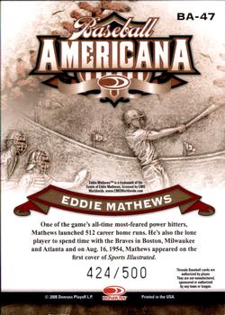 2008 Donruss Threads - Baseball Americana #BA-47 Eddie Mathews Back