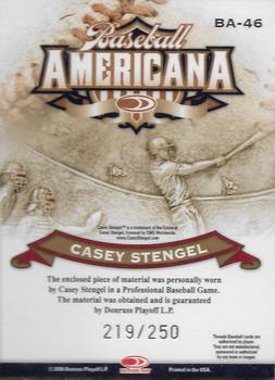 2008 Donruss Threads - Baseball Americana Materials Position #BA-46 Casey Stengel Back