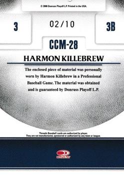 2008 Donruss Threads - Century Collection Materials Prime #CCM-28 Harmon Killebrew Back