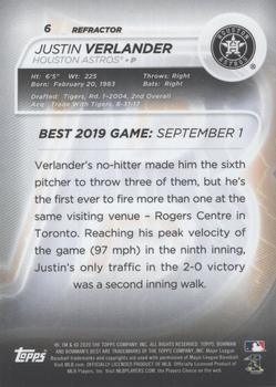 2020 Bowman's Best - Refractor #6 Justin Verlander Back