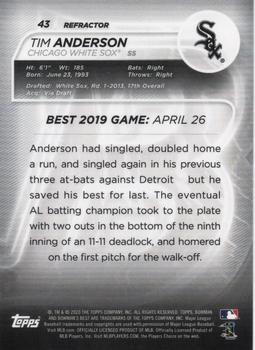 2020 Bowman's Best - Refractor #43 Tim Anderson Back