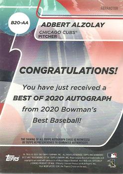 2020 Bowman's Best - Best of 2020 Autographs #B20-AA Adbert Alzolay Back