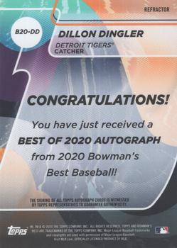 2020 Bowman's Best - Best of 2020 Autographs #B20-DD Dillon Dingler Back