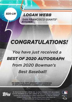 2020 Bowman's Best - Best of 2020 Autographs #B20-LW Logan Webb Back