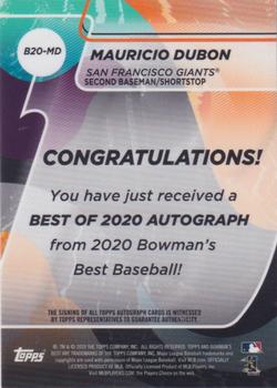 2020 Bowman's Best - Best of 2020 Autographs #B20-MD Mauricio Dubon Back