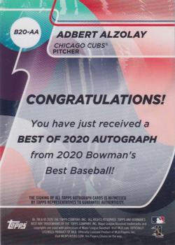 2020 Bowman's Best - Best of 2020 Autographs Blue Refractor #B20-AA Adbert Alzolay Back