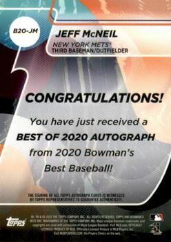 2020 Bowman's Best - Best of 2020 Autographs Blue Refractor #B20-JM Jeff McNeil Back