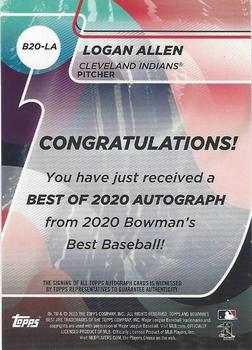 2020 Bowman's Best - Best of 2020 Autographs Blue Refractor #B20-LA Logan Allen Back