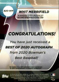 2020 Bowman's Best - Best of 2020 Autographs Blue Refractor #B20-WM Whit Merrifield Back