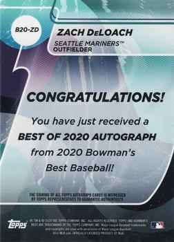 2020 Bowman's Best - Best of 2020 Autographs Blue Refractor #B20-ZD Zach DeLoach Back