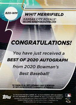 2020 Bowman's Best - Best of 2020 Autographs Green Refractor #B20-WM Whit Merrifield Back