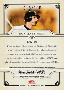 2008 Donruss Threads - Diamond Kings Gold #DK-40 Don Mattingly Back