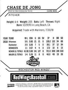 2019 Choice Rochester Red Wings #5 Chase De Jong Back
