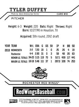 2019 Choice Rochester Red Wings #10 Tyler Duffey Back