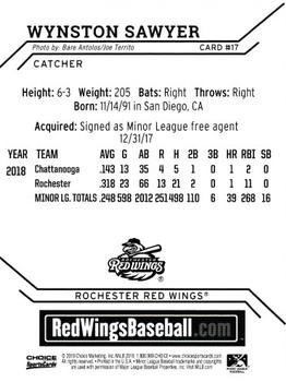 2019 Choice Rochester Red Wings #17 Wynston Sawyer Back