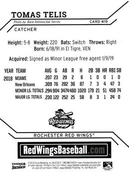 2019 Choice Rochester Red Wings #19 Tomas Telis Back