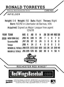 2019 Choice Rochester Red Wings #21 Ronald Torreyes Back
