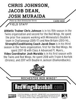 2019 Choice Rochester Red Wings #30 Chris Johnson / Jacob Dean / Josh Muraida Back