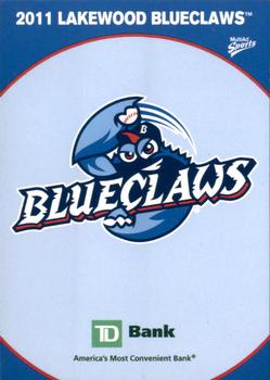 2011 MultiAd Lakewood BlueClaws SGA #1 Checklist Front