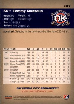 2011 Choice Oklahoma City RedHawks #07 Tommy Manzella Back