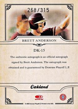 2008 Donruss Threads - Diamond Kings Signatures #DK-15 Brett Anderson Back