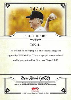 2008 Donruss Threads - Diamond Kings Signatures #DK-41 Phil Niekro Back