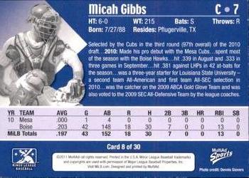 2011 MultiAd Peoria Chiefs #8 Micah Gibbs Back