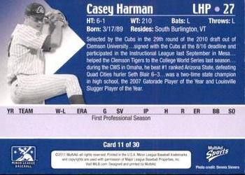 2011 MultiAd Peoria Chiefs #11 Casey Harman Back