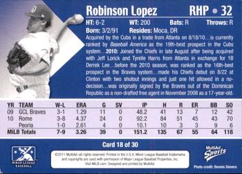 2011 MultiAd Peoria Chiefs #18 Robinson Lopez Back