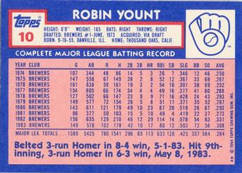 1984 Topps - Collector's Edition (Tiffany) #10 Robin Yount Back