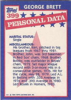 1984 Topps - Collector's Edition (Tiffany) #399 George Brett Back