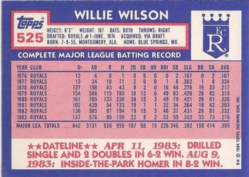 1984 Topps - Collector's Edition (Tiffany) #525 Willie Wilson Back