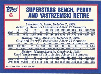 1984 Topps - Collector's Edition (Tiffany) #6 Johnny Bench / Gaylord Perry / Carl Yastrzemski Back