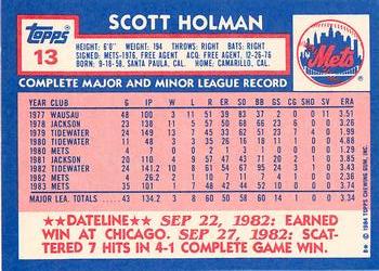 1984 Topps - Collector's Edition (Tiffany) #13 Scott Holman Back