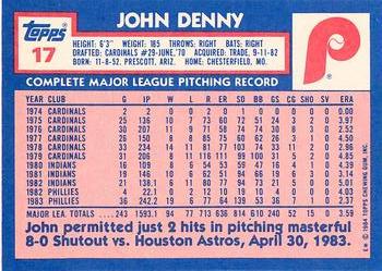 1984 Topps - Collector's Edition (Tiffany) #17 John Denny Back