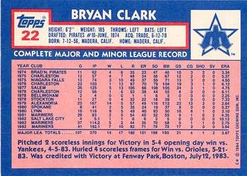 1984 Topps - Collector's Edition (Tiffany) #22 Bryan Clark Back