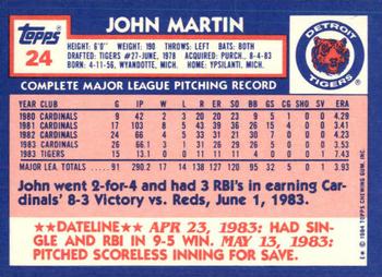1984 Topps - Collector's Edition (Tiffany) #24 John Martin Back