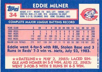 1984 Topps - Collector's Edition (Tiffany) #34 Eddie Milner Back