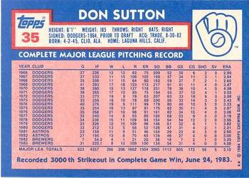 1984 Topps - Collector's Edition (Tiffany) #35 Don Sutton Back