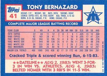 1984 Topps - Collector's Edition (Tiffany) #41 Tony Bernazard Back