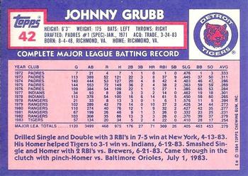 1984 Topps - Collector's Edition (Tiffany) #42 Johnny Grubb Back