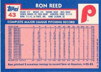 1984 Topps - Collector's Edition (Tiffany) #43 Ron Reed Back