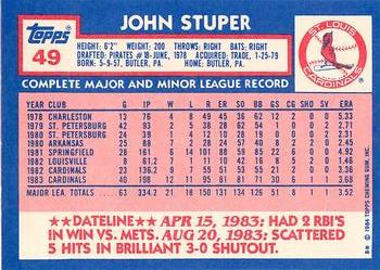 1984 Topps - Collector's Edition (Tiffany) #49 John Stuper Back